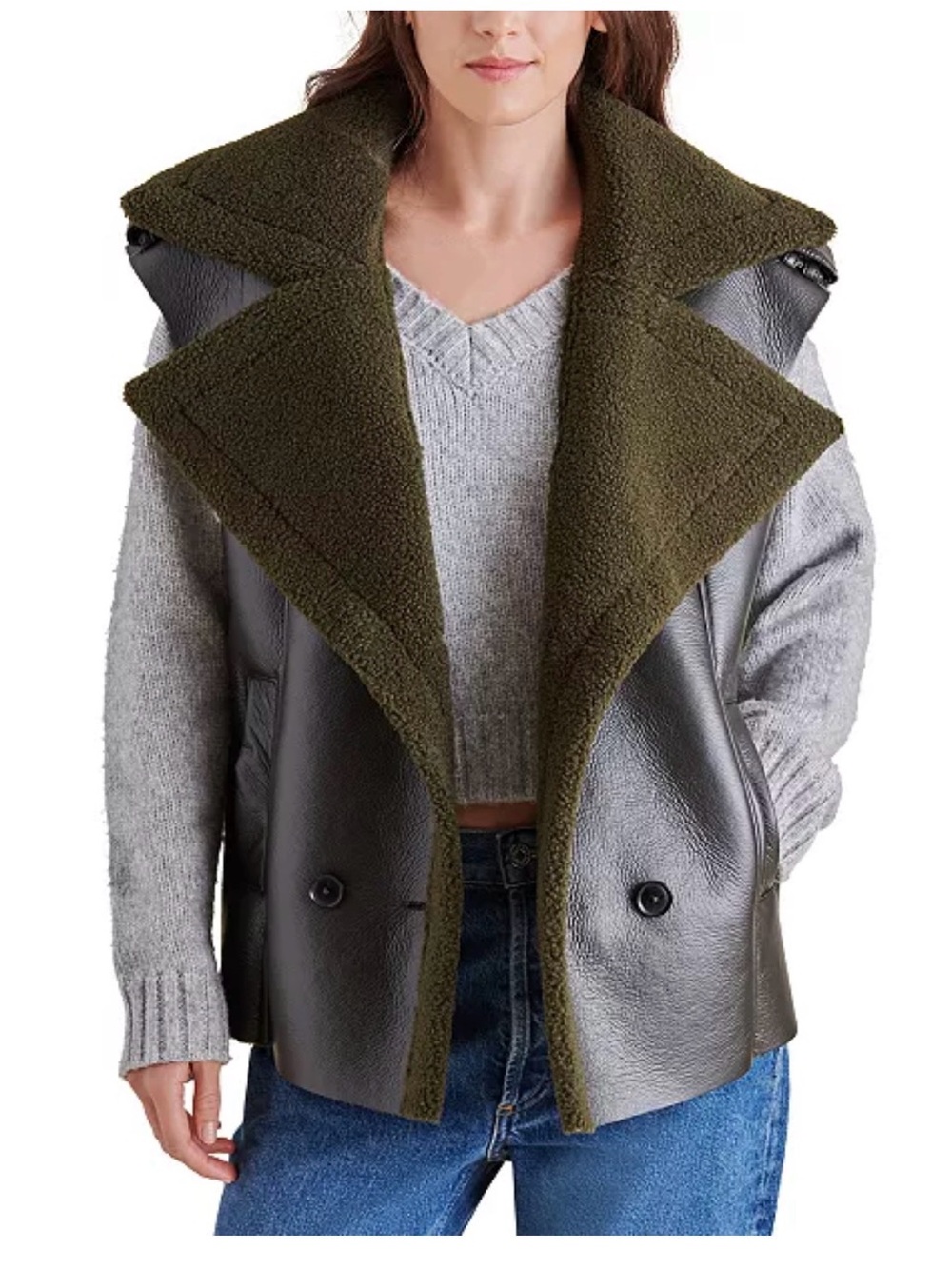 🏷️NWT Steve Madden Women’s Large Fawn Sleeveless Mixed Media Vest Dark Green NEW - Picture 13 of 16